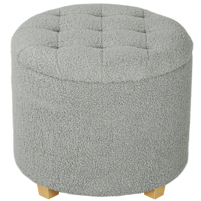 31.8L Teddy Fleece Storage Ottoman with Button-Tufted Lid - Grey