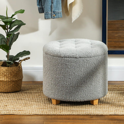 31.8L Teddy Fleece Storage Ottoman with Button-Tufted Lid - Grey