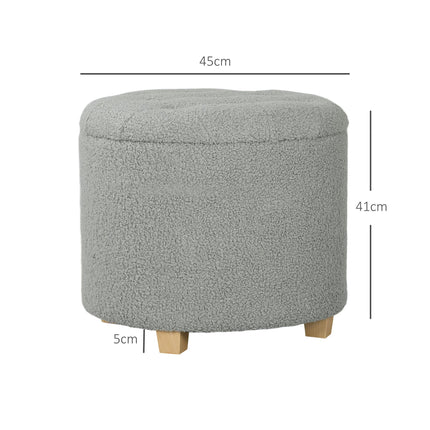 31.8L Teddy Fleece Storage Ottoman with Button-Tufted Lid - Grey