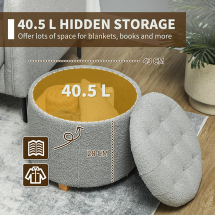31.8L Teddy Fleece Storage Ottoman with Button-Tufted Lid - Grey