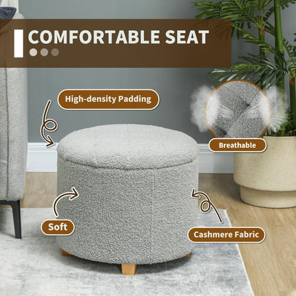 31.8L Teddy Fleece Storage Ottoman with Button-Tufted Lid - Grey
