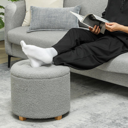 31.8L Teddy Fleece Storage Ottoman with Button-Tufted Lid - Grey