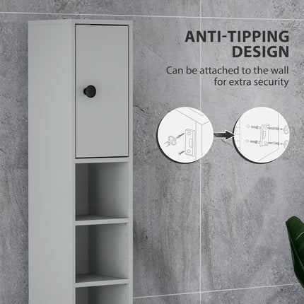 kleankin 180cm Slim Bathroom Cabinet, with Drawer, Shelves and Cupboards - Grey