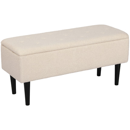 47L Teddy Fleece Storage Ottoman with Padded Seat - Cream
