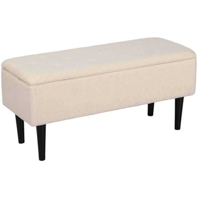 47L Teddy Fleece Storage Ottoman with Padded Seat - Cream