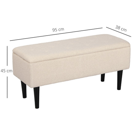 47L Teddy Fleece Storage Ottoman with Padded Seat - Cream