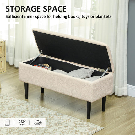 47L Teddy Fleece Storage Ottoman with Padded Seat - Cream