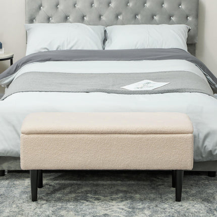 47L Teddy Fleece Storage Ottoman with Padded Seat - Cream