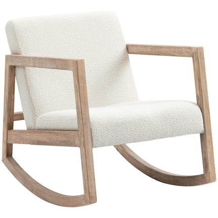 Rocking Chair, Upholstered Sofa Armchair with Cushion and Wood Base for Living R