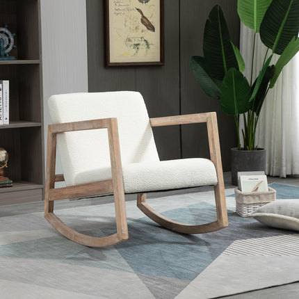 Rocking Chair, Upholstered Sofa Armchair with Cushion and Wood Base for Living R