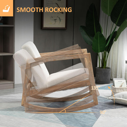 Rocking Chair, Upholstered Sofa Armchair with Cushion and Wood Base for Living R
