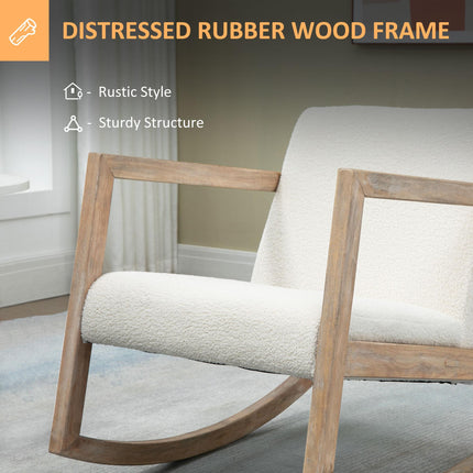 Rocking Chair, Upholstered Sofa Armchair with Cushion and Wood Base for Living R