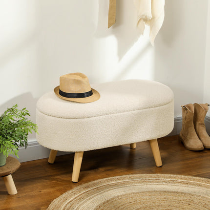 Teddy Fleece Storage Ottoman with Padded Top 39L Capacity - Cream White