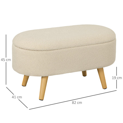 Teddy Fleece Storage Ottoman with Padded Top 39L Capacity - Cream White