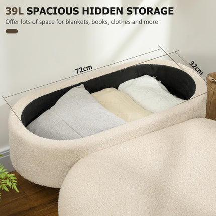 Teddy Fleece Storage Ottoman with Padded Top 39L Capacity - Cream White