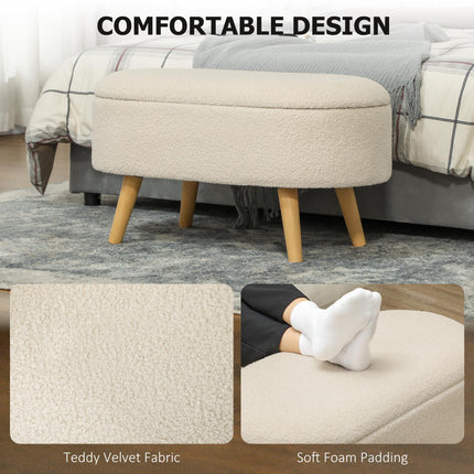 Teddy Fleece Storage Ottoman with Padded Top 39L Capacity - Cream White