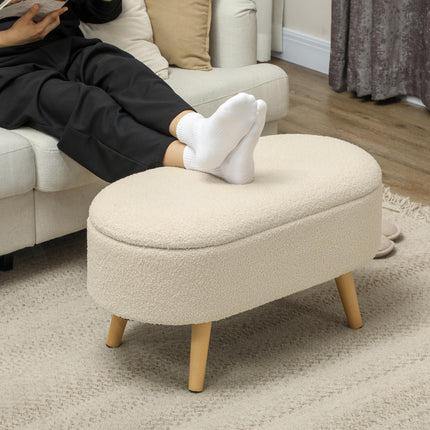 Teddy Fleece Storage Ottoman with Padded Top 39L Capacity - Cream White