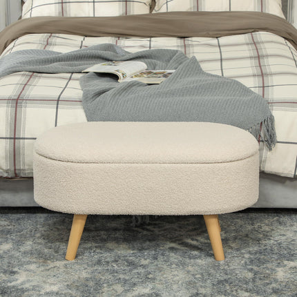 Teddy Fleece Storage Ottoman with Padded Top 39L Capacity - Cream White