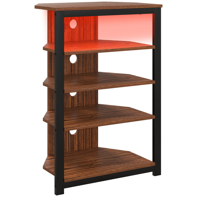 4-Tier Corner TV Stand with Storage, LED Lights, Cable Management, Small TV Unit Entertainment Centre for TVs up to 29", for Living Room, Bedroom
