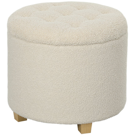 31.8L Teddy Fleece Storage Ottoman with Button-Tufted Lid - Cream White