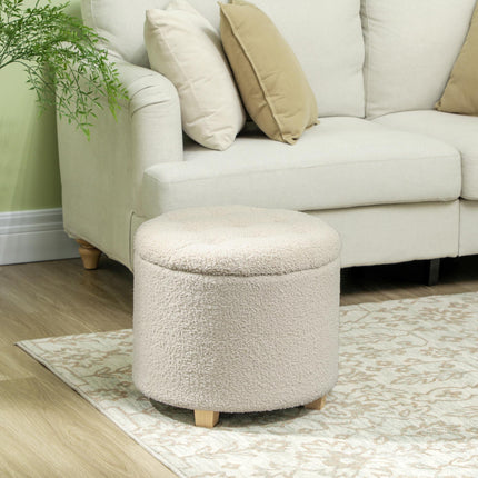 31.8L Teddy Fleece Storage Ottoman with Button-Tufted Lid - Cream White