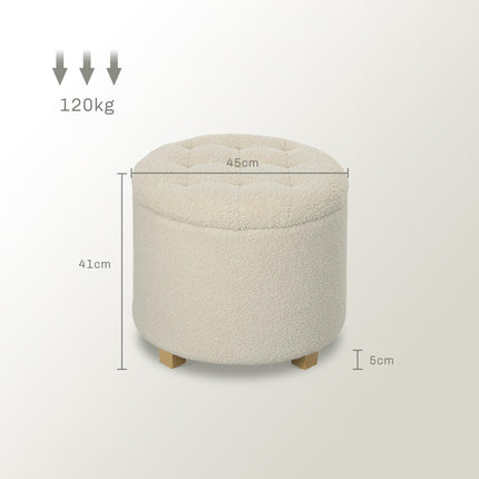 31.8L Teddy Fleece Storage Ottoman with Button-Tufted Lid - Cream White