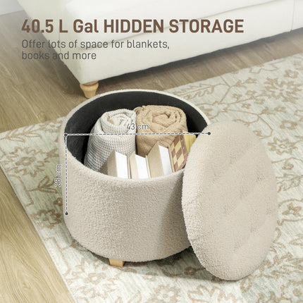 31.8L Teddy Fleece Storage Ottoman with Button-Tufted Lid - Cream White