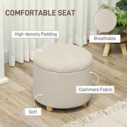 31.8L Teddy Fleece Storage Ottoman with Button-Tufted Lid - Cream White