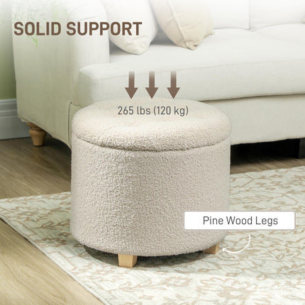 31.8L Teddy Fleece Storage Ottoman with Button-Tufted Lid - Cream White