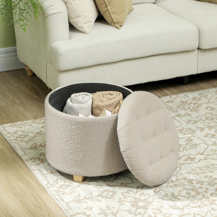 31.8L Teddy Fleece Storage Ottoman with Button-Tufted Lid - Cream White