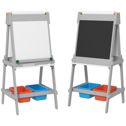 3-in-1 Kids Art Easel with Paper Roll and Storage Boxes - White