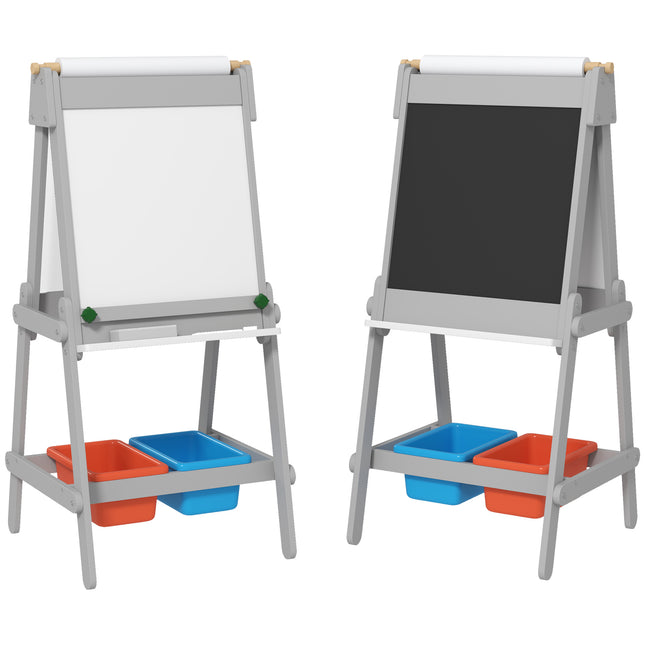 3-in-1 Kids Art Easel with Paper Roll and Storage Boxes - White