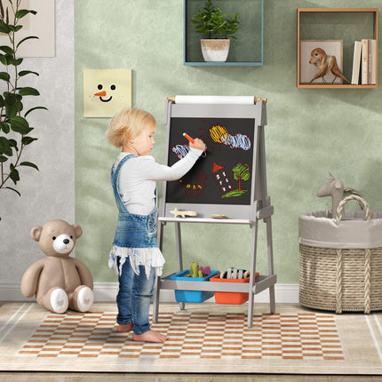 3-in-1 Kids Art Easel with Paper Roll and Storage Boxes - White