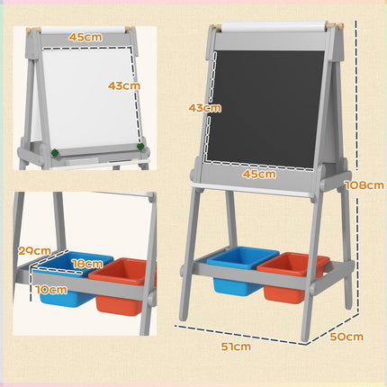 3-in-1 Kids Art Easel with Paper Roll and Storage Boxes - White