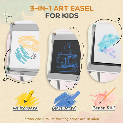 3-in-1 Kids Art Easel with Paper Roll and Storage Boxes - White