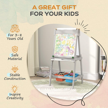 3-in-1 Kids Art Easel with Paper Roll and Storage Boxes - White