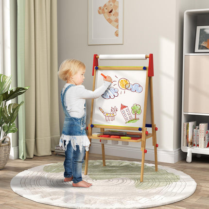 3-in-1 Wooden Kids Easel Set with Paper Roll and Art Supplies - White