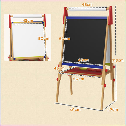 3-in-1 Wooden Kids Easel Set with Paper Roll and Art Supplies - White