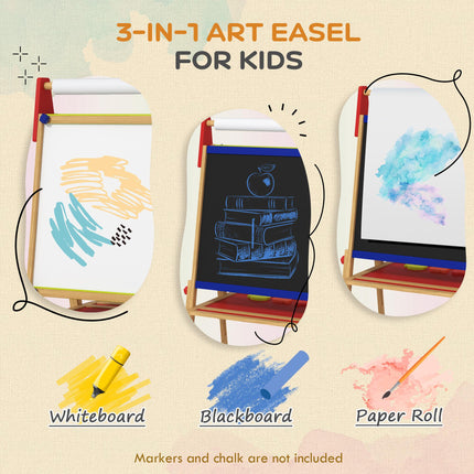 3-in-1 Wooden Kids Easel Set with Paper Roll and Art Supplies - White