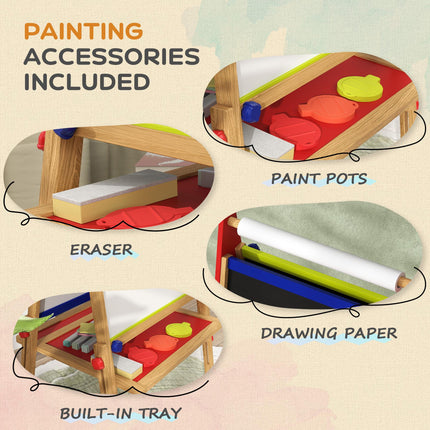 3-in-1 Wooden Kids Easel Set with Paper Roll and Art Supplies - White