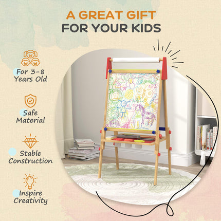 3-in-1 Wooden Kids Easel Set with Paper Roll and Art Supplies - White