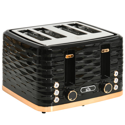 Four-Slice Rippled Toaster with 7 Toasting Levels - Black