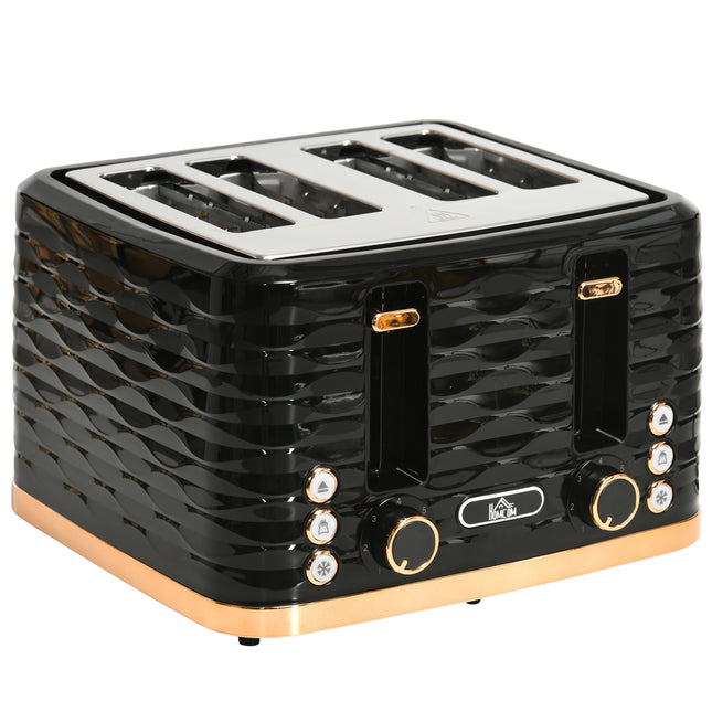Four-Slice Rippled Toaster with 7 Toasting Levels - Black