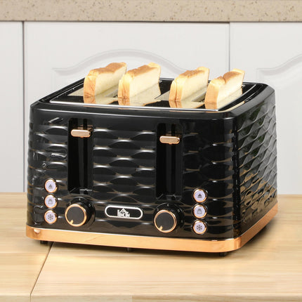 Four-Slice Rippled Toaster with 7 Toasting Levels - Black