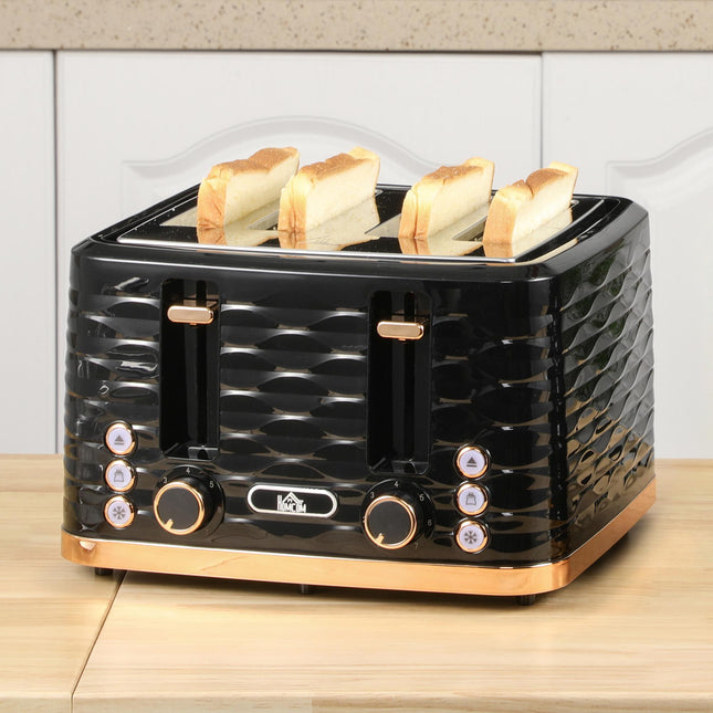 Four-Slice Rippled Toaster with 7 Toasting Levels - Black