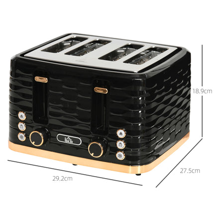 Four-Slice Rippled Toaster with 7 Toasting Levels - Black