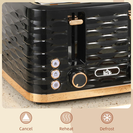 Four-Slice Rippled Toaster with 7 Toasting Levels - Black
