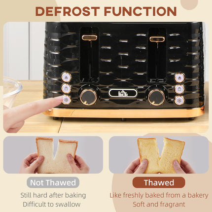 Four-Slice Rippled Toaster with 7 Toasting Levels - Black