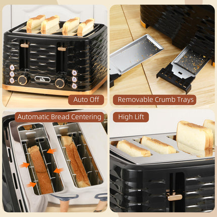 Four-Slice Rippled Toaster with 7 Toasting Levels - Black