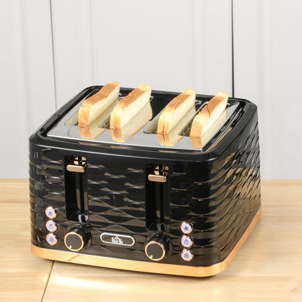Four-Slice Rippled Toaster with 7 Toasting Levels - Black